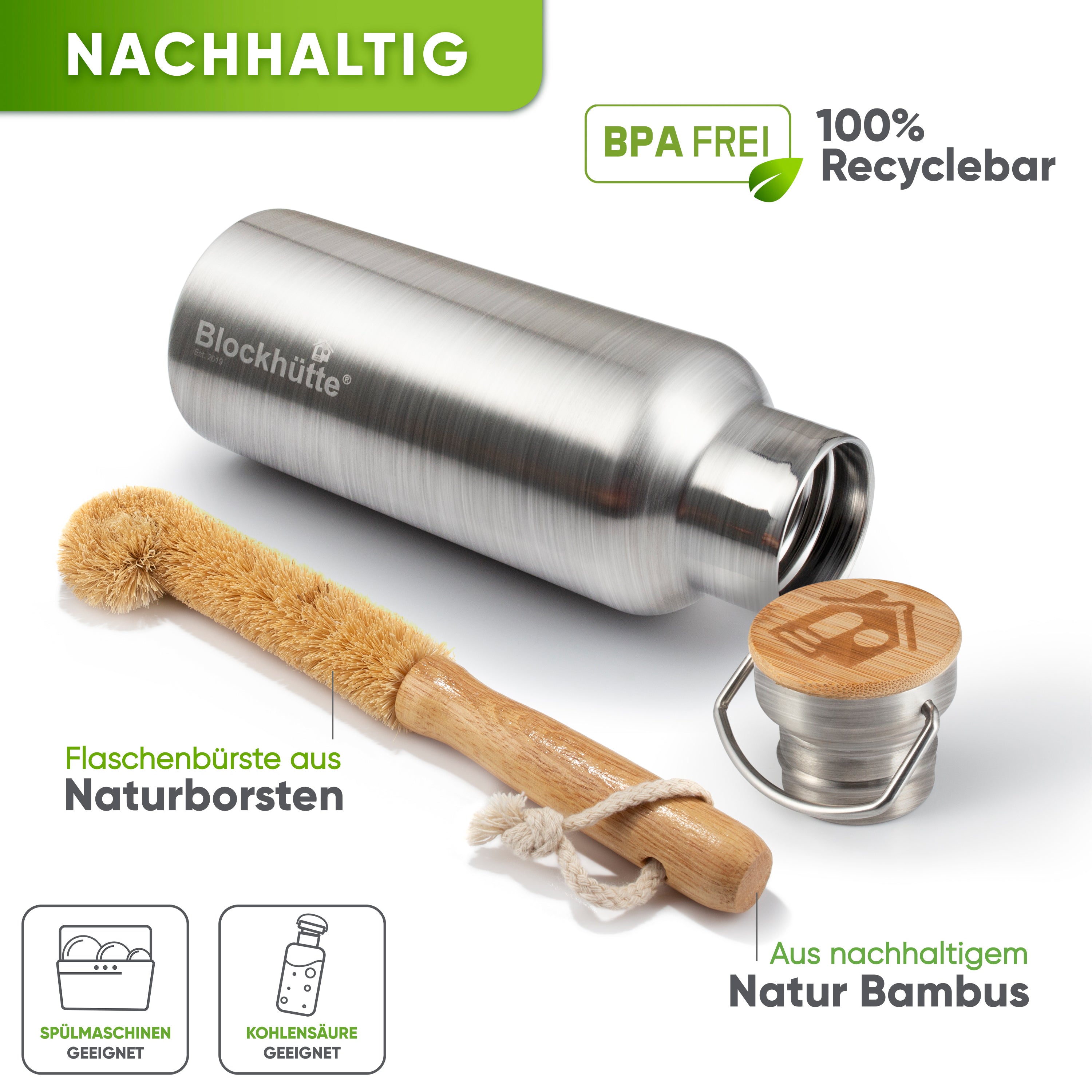Individual Gravur für die Edelstahl Trinkflasche - Blockhütte