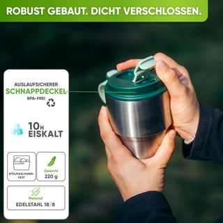 Isolierter Edelstahl Thermobecher für Kaffee und Tee – Dunkelgrün, 350ml, Ansicht 1