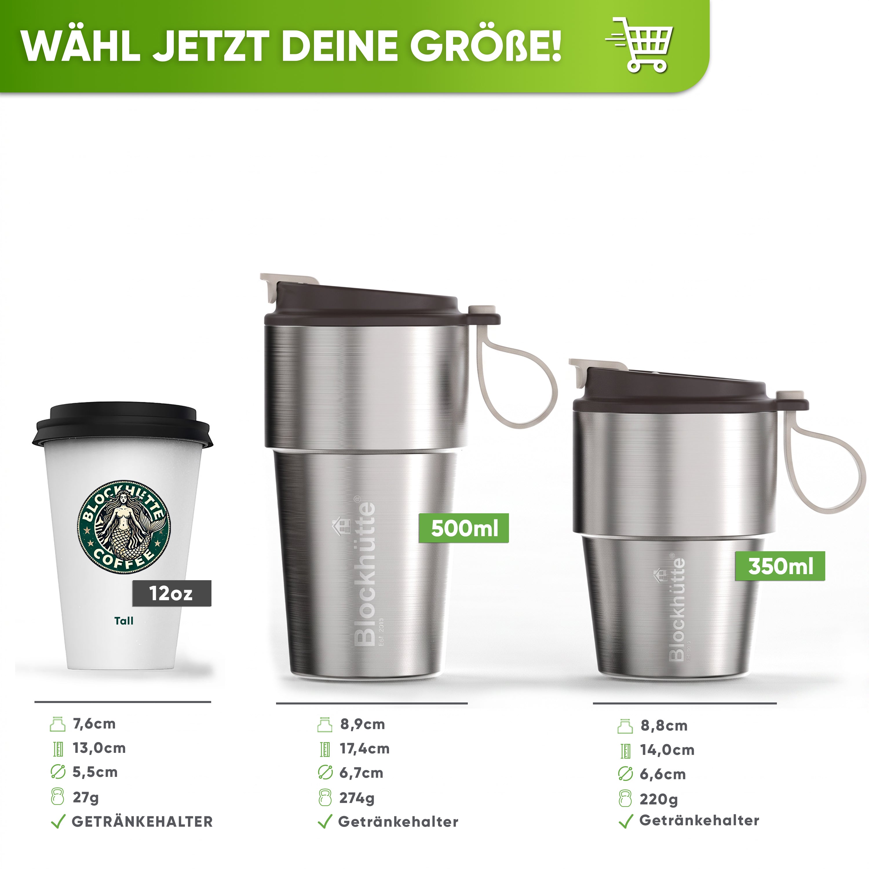Isolierter Edelstahl Thermobecher für Kaffee und Tee – Braun, 350ml, Ansicht 2