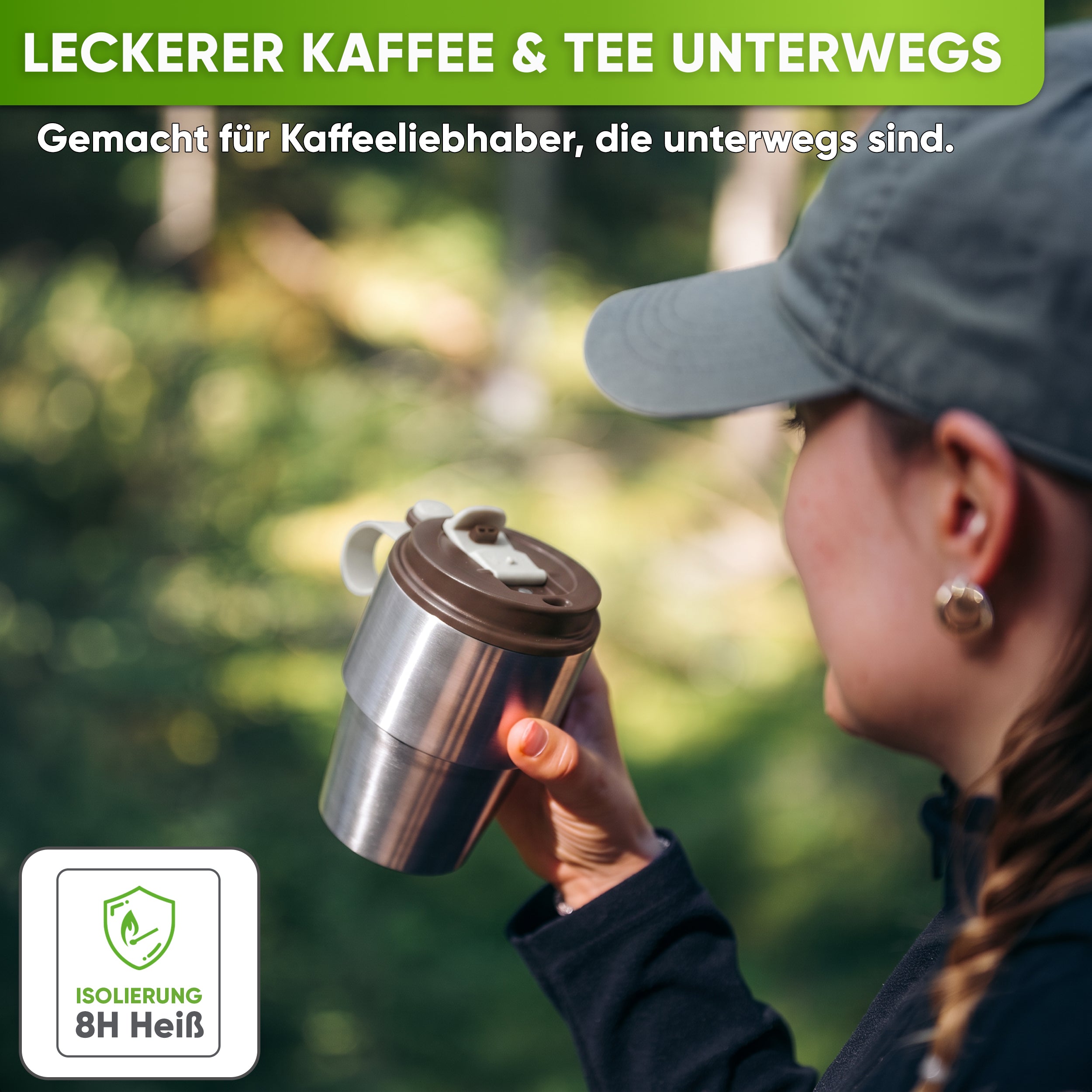 Isolierter Edelstahl Thermobecher für Kaffee und Tee – Braun, 350ml, Ansicht 4