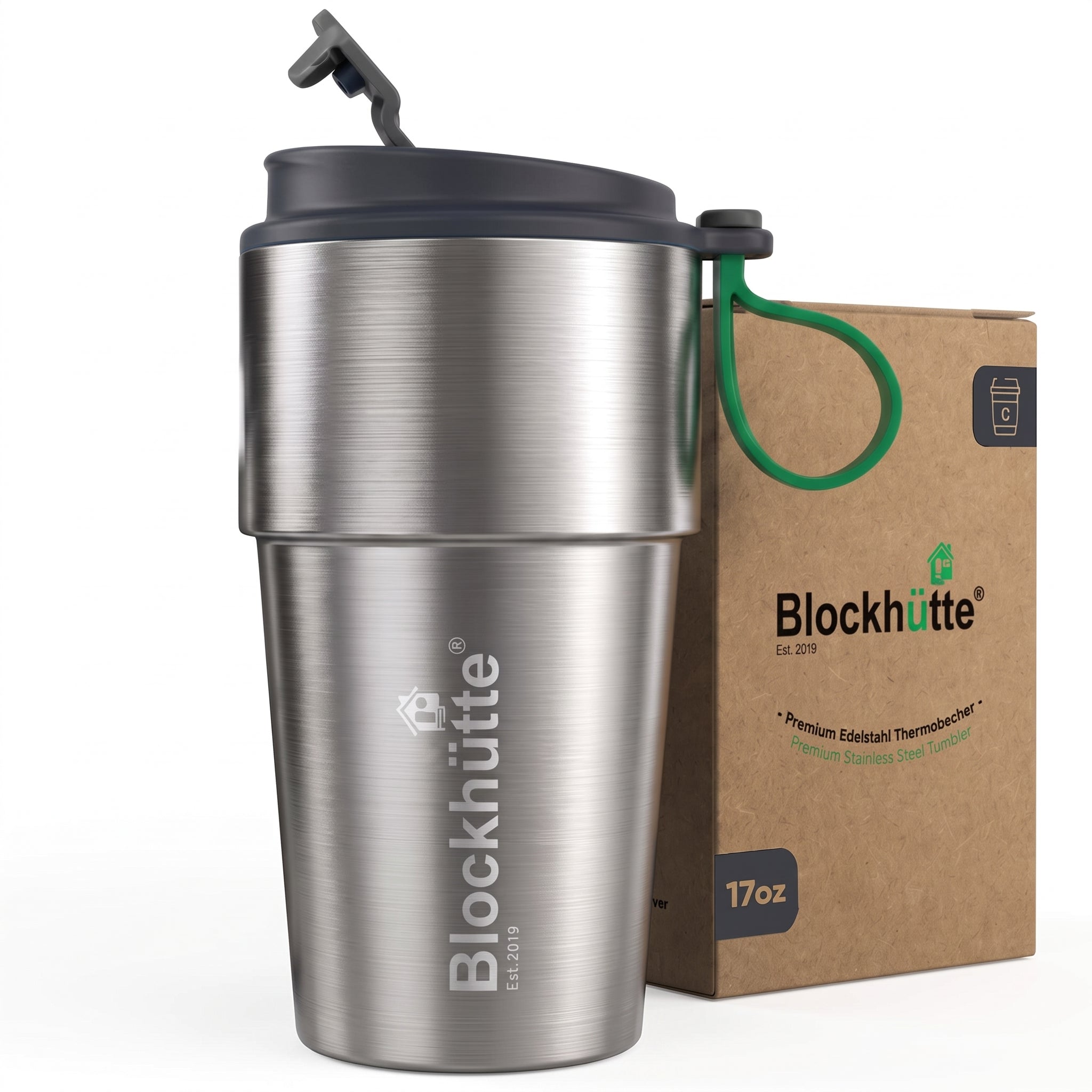 Isolierter Edelstahl Thermobecher für Kaffee und Tee – Grau, 500ml