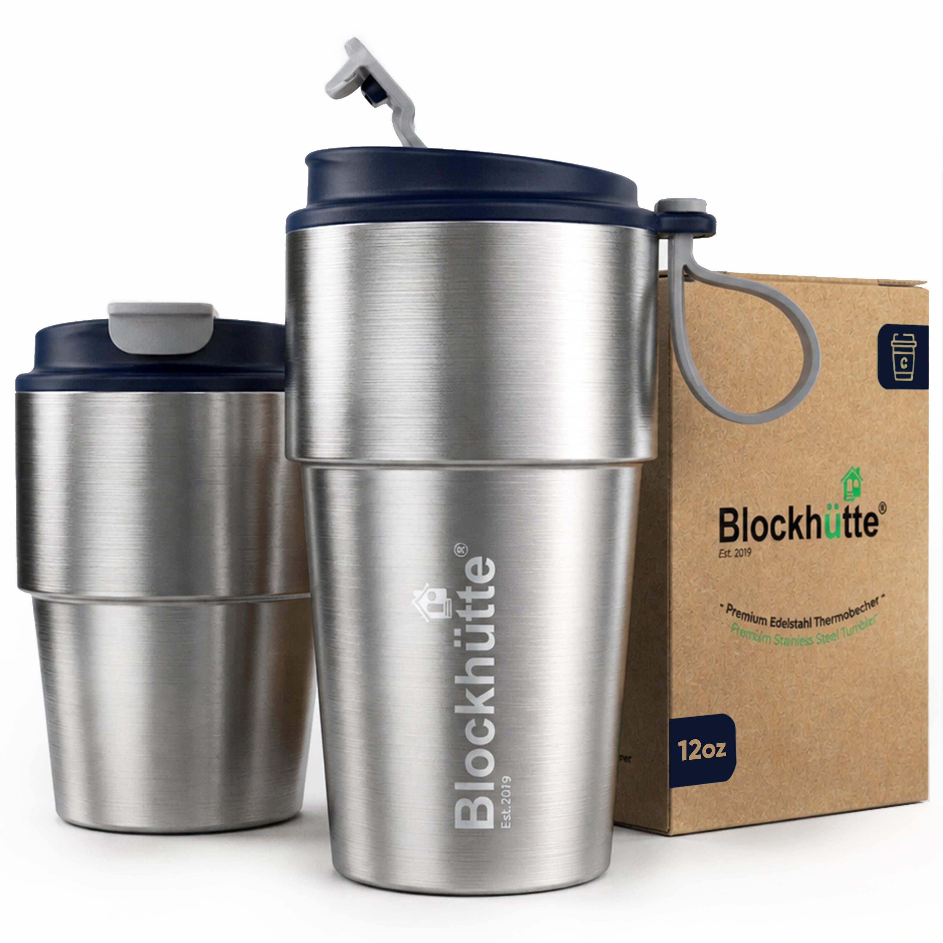 Isolierter Edelstahl Thermobecher für Kaffee und Tee – Dunkelblau, 350ml