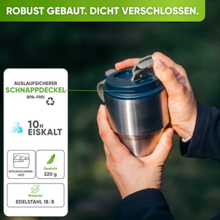 Isolierter Edelstahl Thermobecher für Kaffee und Tee – Dunkelblau, 350ml, Ansicht 1