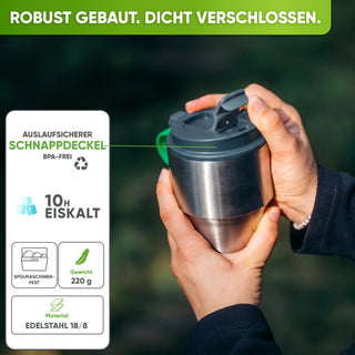 Isolierter Edelstahl Thermobecher für Kaffee und Tee – Grau, 350ml, Ansicht 1