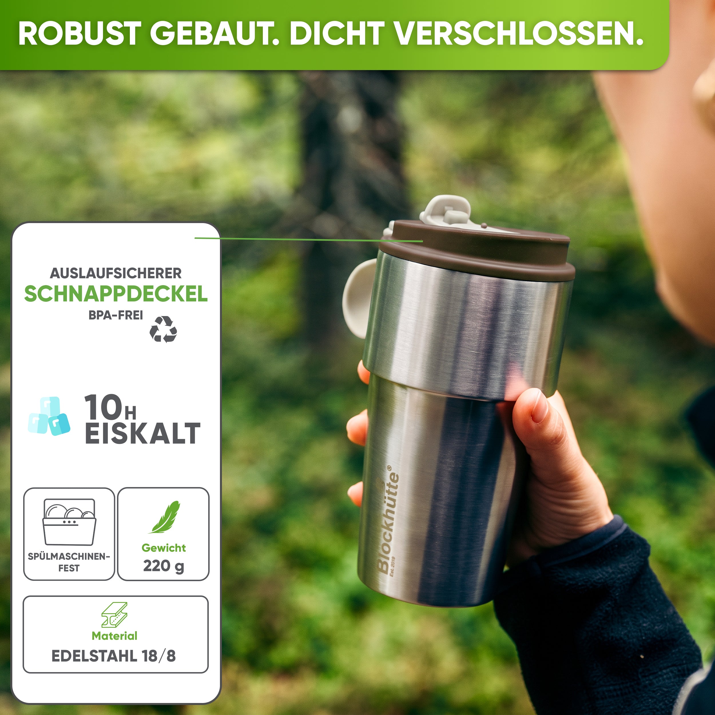 Edelstahl Isolier-Thermobecher mit Namensgravur für Kaffee & Tee – Braun, 500ml, Ansicht 3