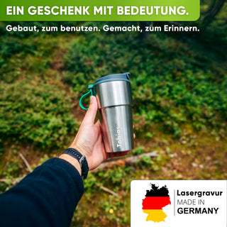 Edelstahl Isolier-Thermobecher mit Namensgravur für Kaffee & Tee – Grau, 500ml, Ansicht 1