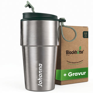Edelstahl Isolier-Thermobecher mit Namensgravur für Kaffee & Tee – Dunkelgrün, 500ml