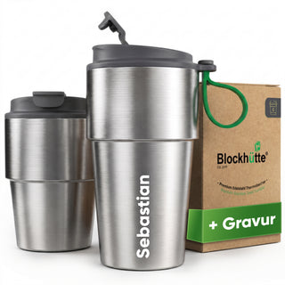 Edelstahl Isolier-Thermobecher mit Namensgravur für Kaffee & Tee – Grau, 350ml