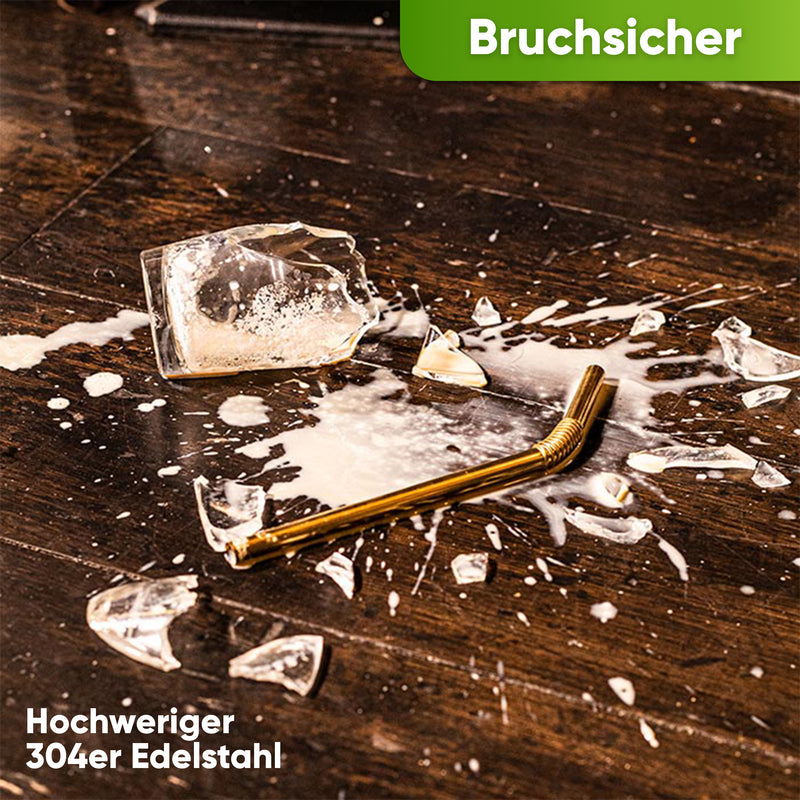Edelstahl Knick Strohhalme - Blockhütte - knickbar 4er Set nachhaltig BPA frei für Shakes und kalte Drinks