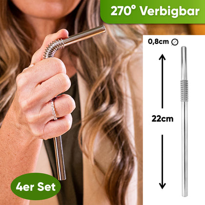 Edelstahl Knick Strohhalme - Blockhütte - knickbar 4er Set nachhaltig BPA frei für Shakes und kalte Drinks