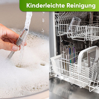 Edelstahl Knick Strohhalme - Blockhütte - knickbar 4er Set nachhaltig BPA frei für Shakes und kalte Drinks