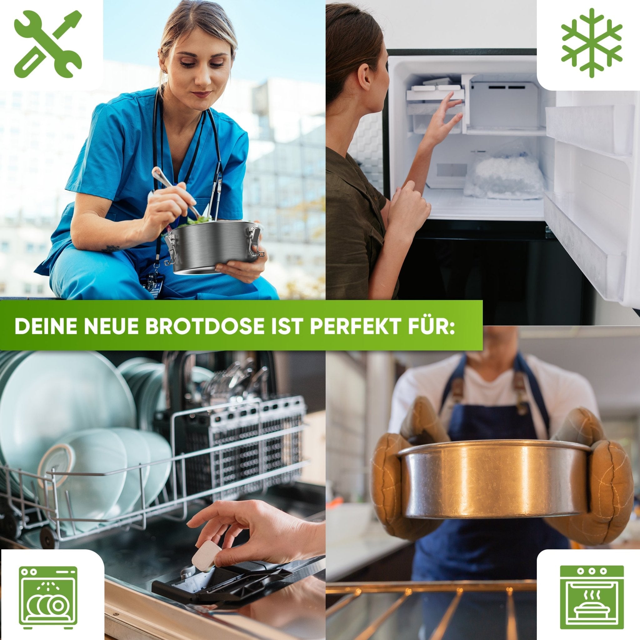 Runde Lunchbox aus Edelstahl mit Dichtung & Löffel | 780ml |