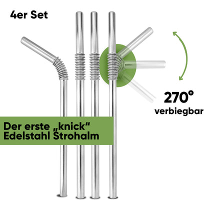 Edelstahl Knick Strohhalme - Blockhütte - knickbar 4er Set 
