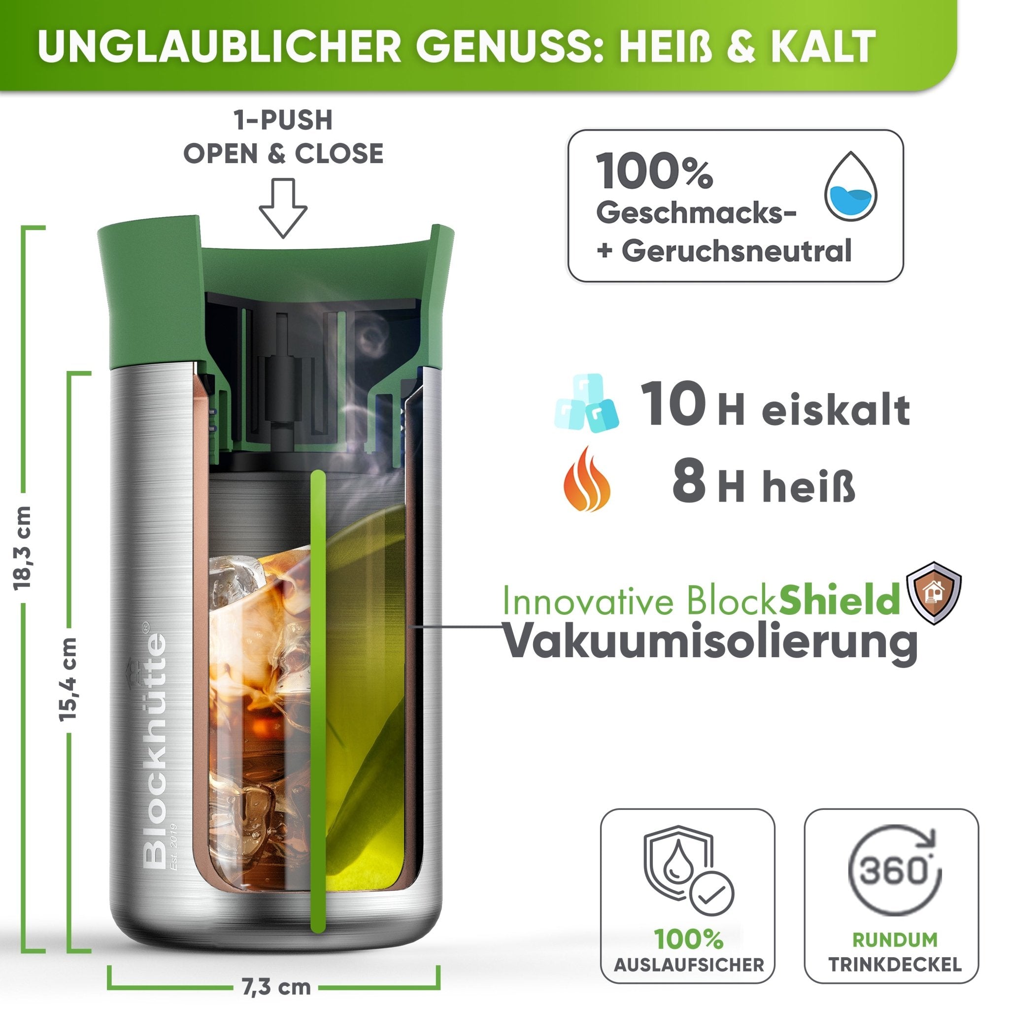 Individual Gravur für den Edelstahl Thermobecher | Blockhütte | Größe: 354ml | Farbe: Schwarz