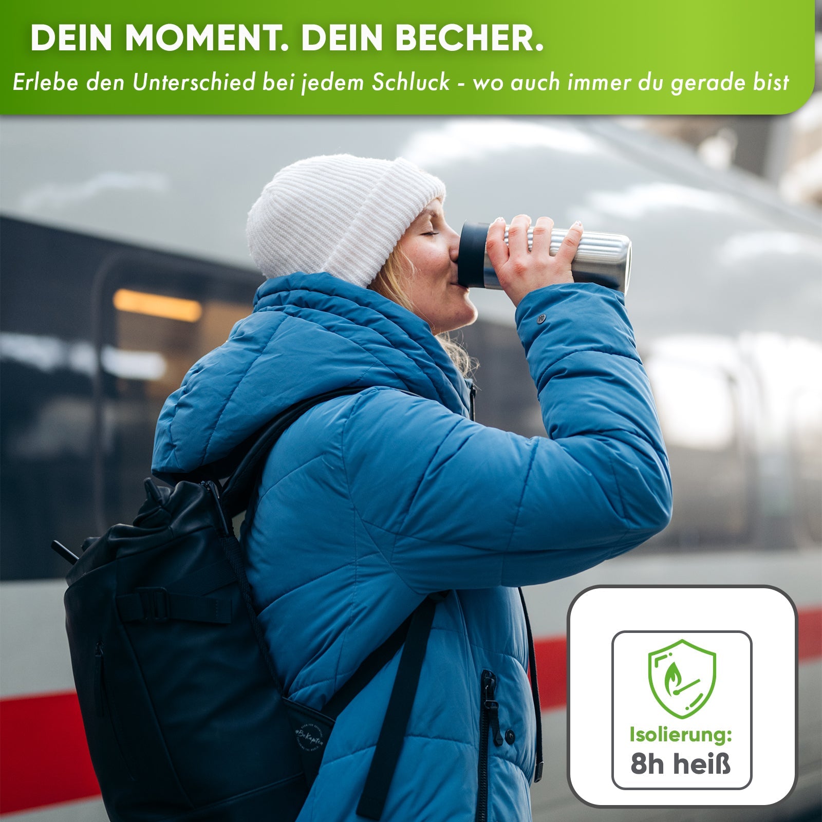 Individual Gravur für den Edelstahl Thermobecher | Blockhütte | Größe: 354ml | Farbe: Schwarz