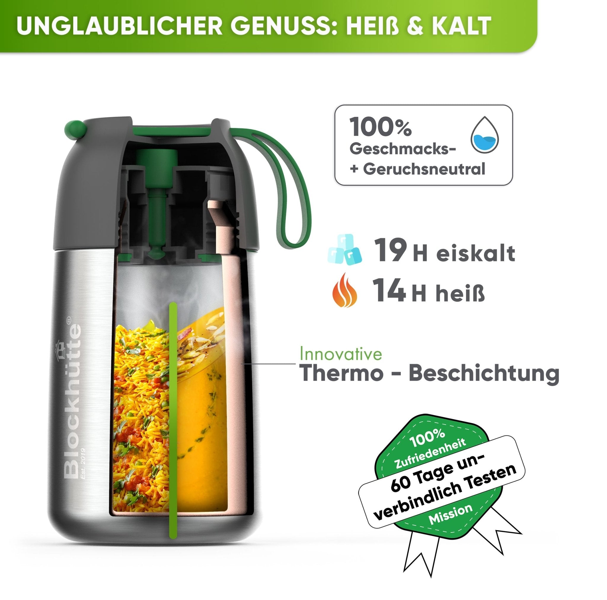 Edelstahl Thermo Lunchbox mit Anti - Vakuum Stöpsel | 1000ml |