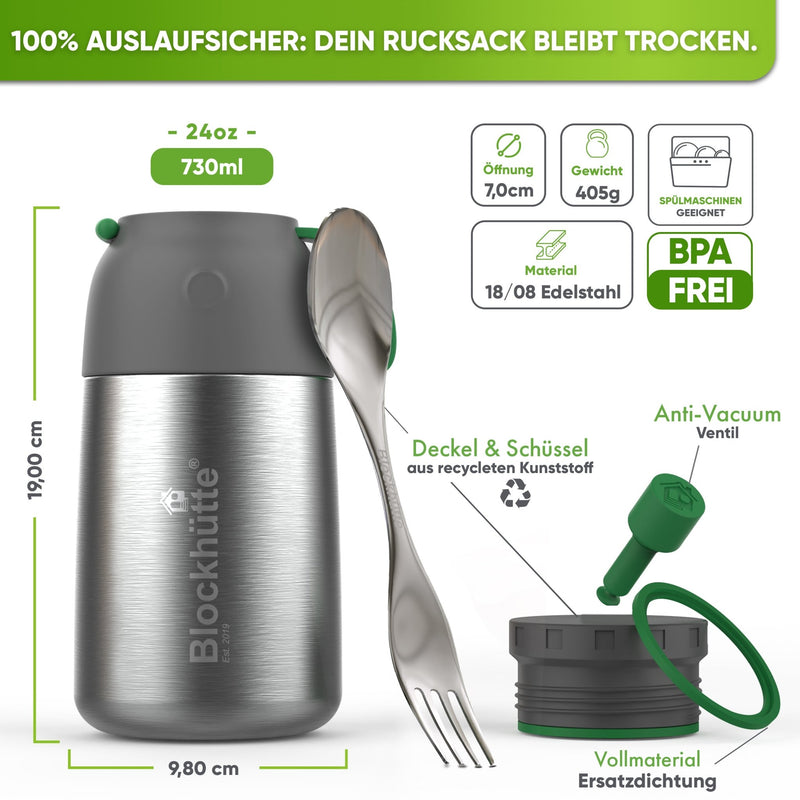 Edelstahl Thermo Lunchbox mit Anti - Vakuum Stöpsel | 730ml |