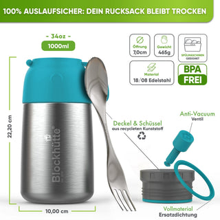 Edelstahl Thermobehälter für Essen - Blockhütte - BH0022-SCHWARZ