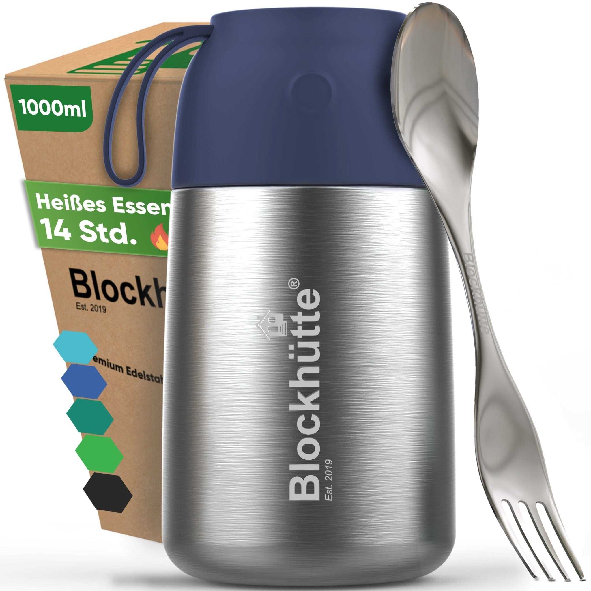 Edelstahl Thermobehälter für Essen - Blockhütte - BH0024-DUNKELBLAU