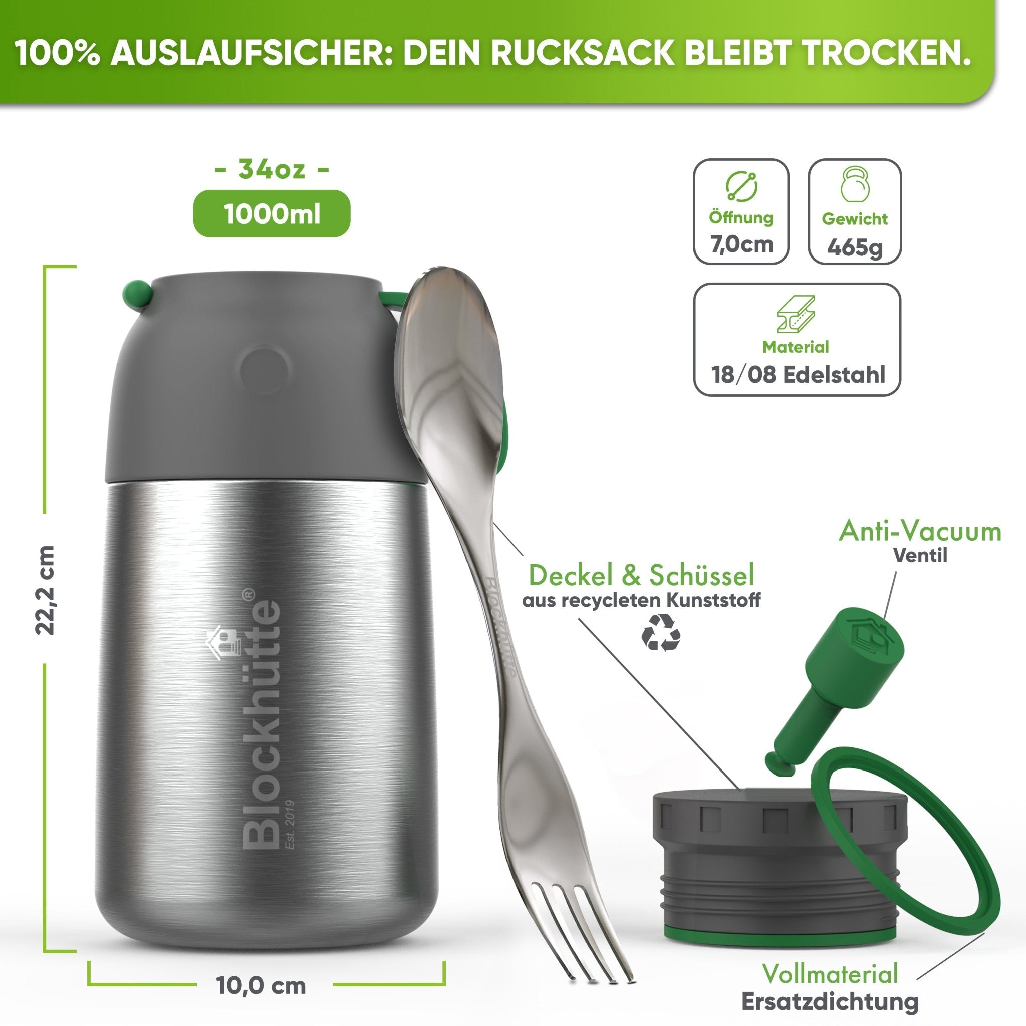Edelstahl Thermobehälter mit Anti - Vakuum Stöpsel - Blockhütte - BH0022