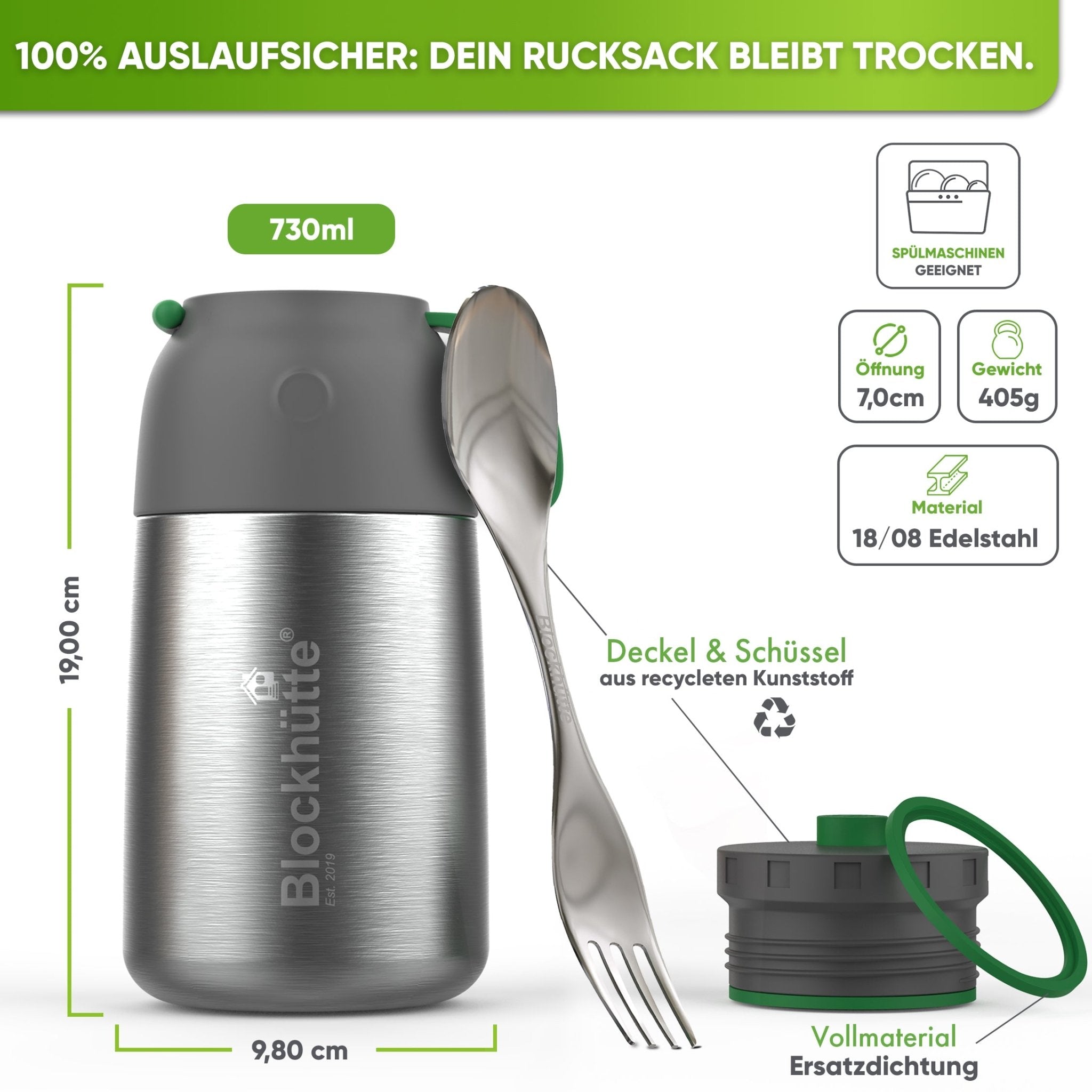 Edelstahl Thermobehälter mit Anti - Vakuum Stöpsel | 1000ml |