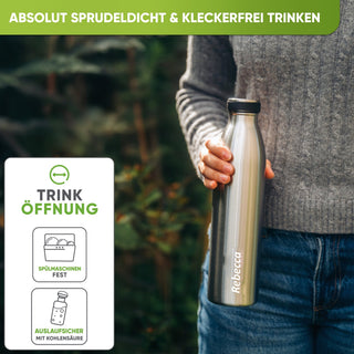 Individual Gravur für die Edelstahl Sport Trinkflasche - Blockhütte - I_SP-TFL_1000
