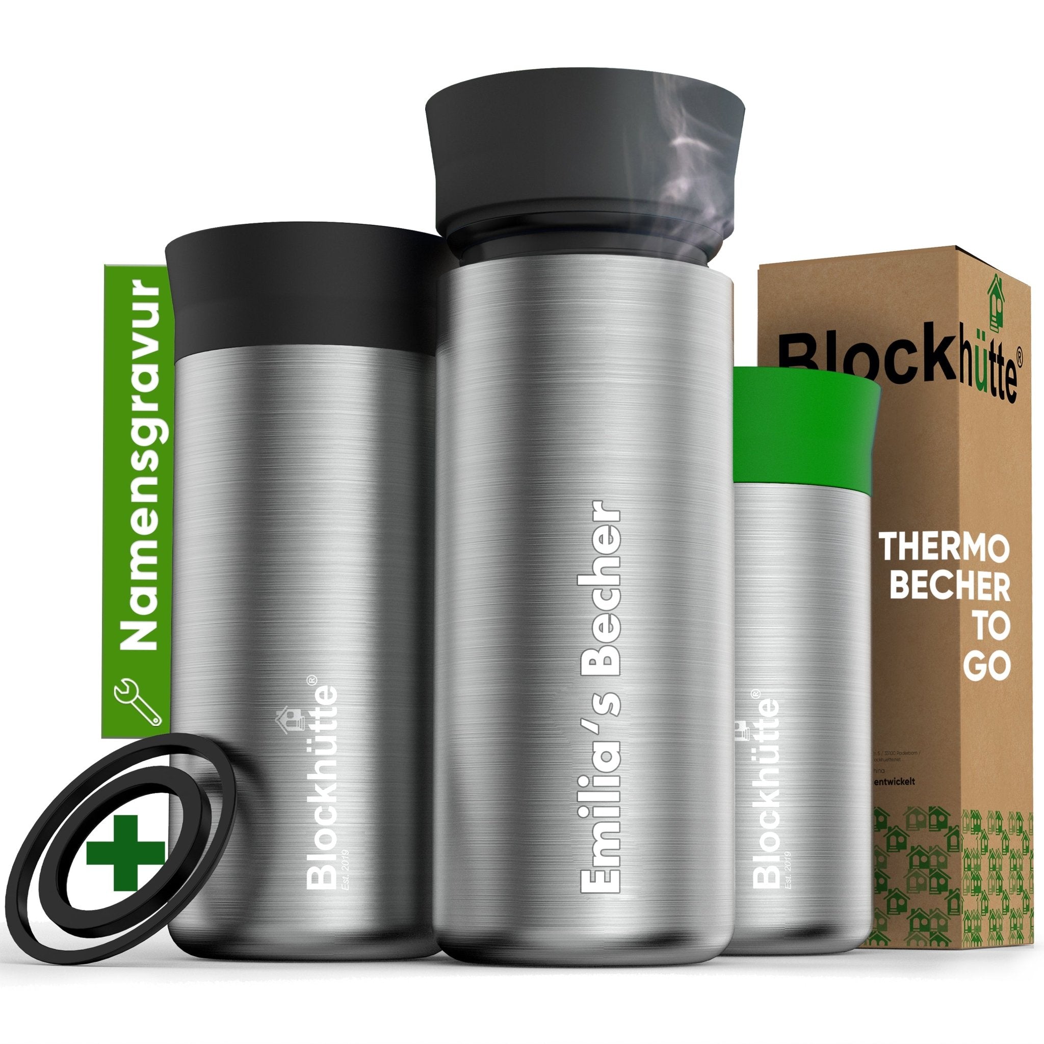 Individual Gravur für den Edelstahl Thermobecher - Blockhütte - I_TMB_354 - BLACK