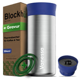 Individual Gravur für den Edelstahl Thermobecher | Blockhütte | Größe: 354ml | Farbe: Blau