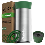 Individual Gravur für den Edelstahl Thermobecher | Blockhütte | Größe: 354ml | Farbe: Dunkelgrün