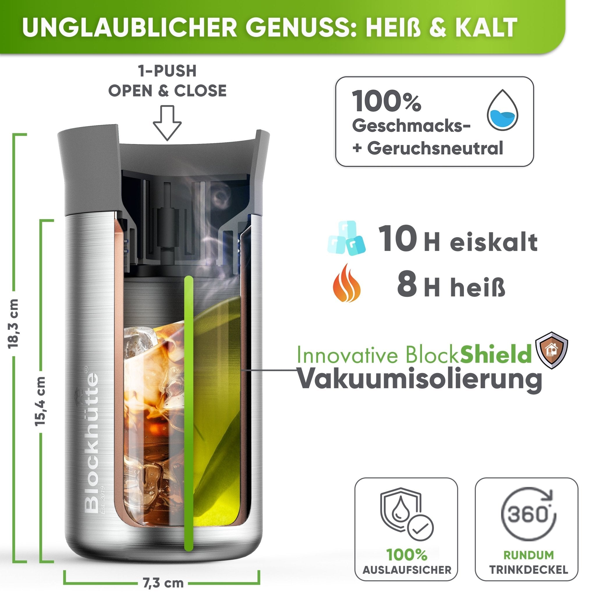 Individual Gravur für den Edelstahl Thermobecher | Blockhütte | Größe: 354ml | Farbe: Schwarz