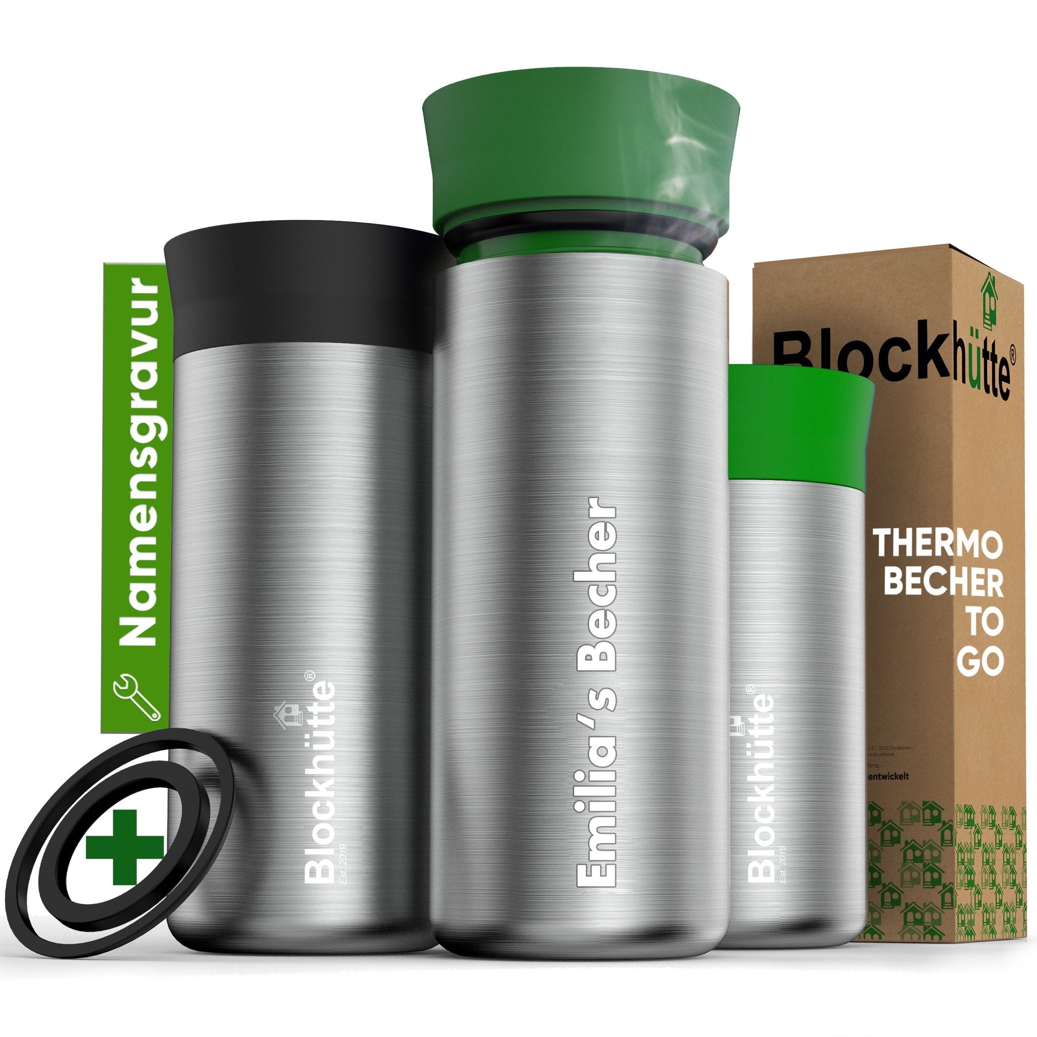 Individual Gravur für den Edelstahl Thermobecher - Blockhütte - I_TMB_354 - DARKGREEN