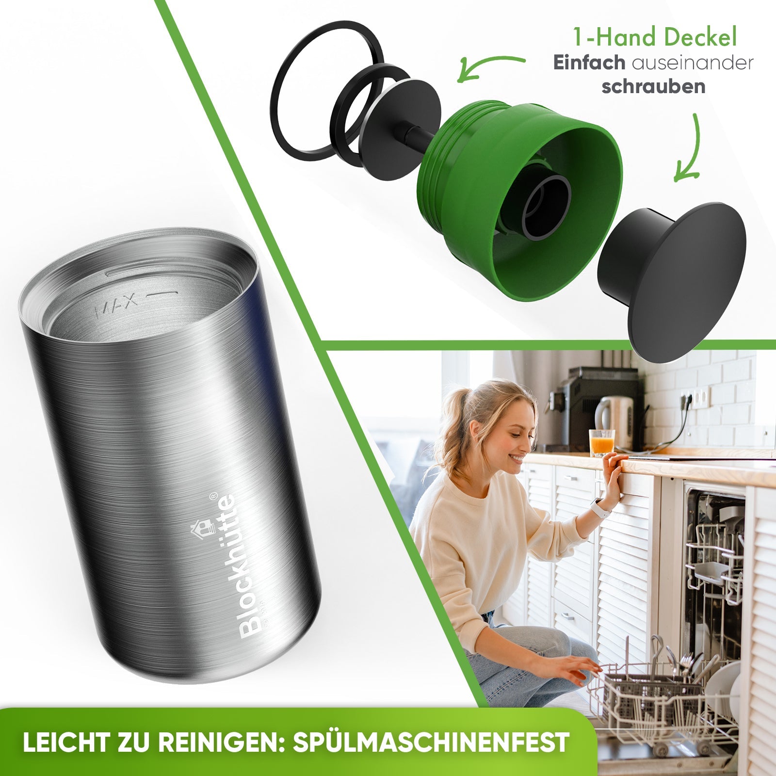 Individual Gravur für den Edelstahl Thermobecher | Blockhütte | Größe: 354ml | Farbe: Schwarz