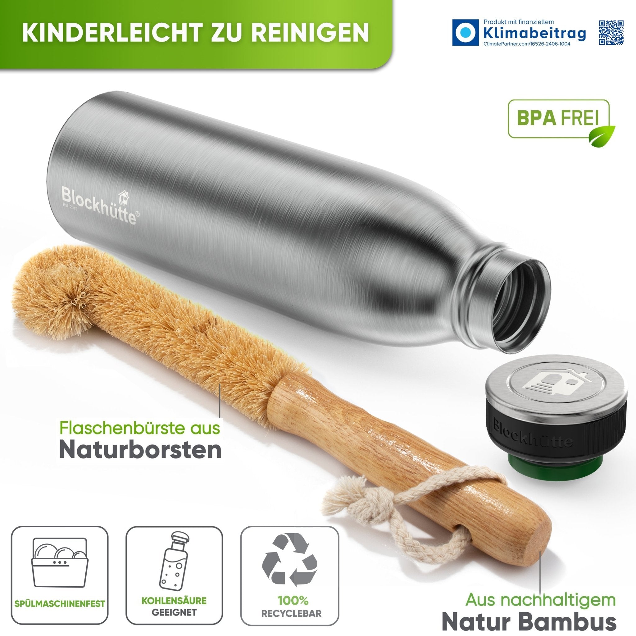 Individual Gravur für die Edelstahl Sport Trinkflasche - Blockhütte - I_SP - TFL_1000