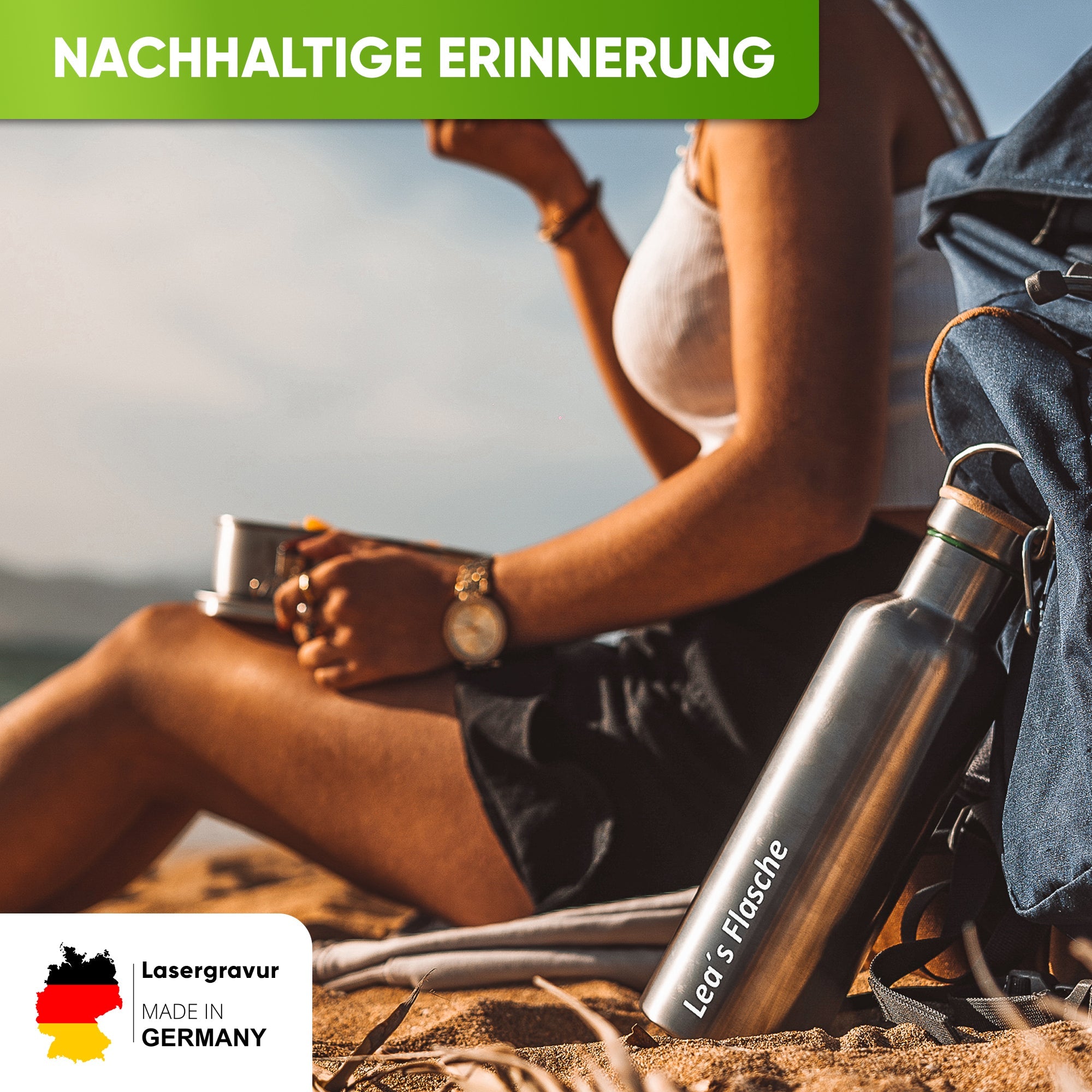 Individual Gravur für die Edelstahl Trinkflasche - Blockhütte - I_TFL_1000