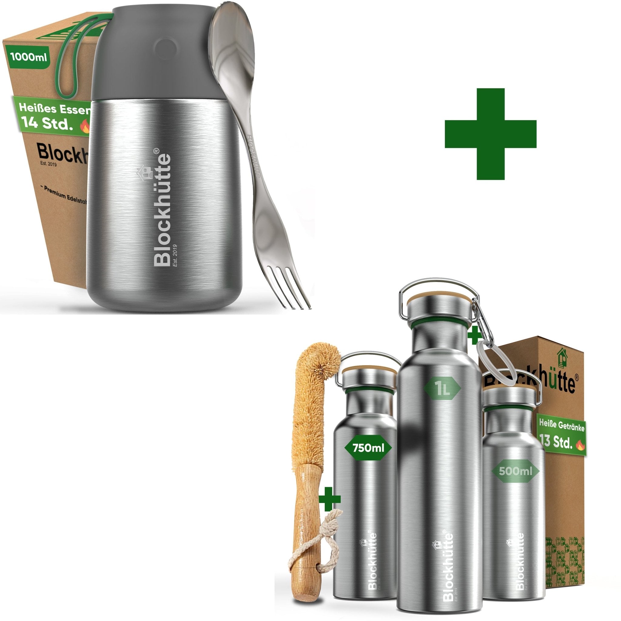 Lunch-Bundle - Thermolunchbox + Edelstahl Trinkflasche | Trinkflasche: 1000ml | Lunchbox (Größe): 1000ml
