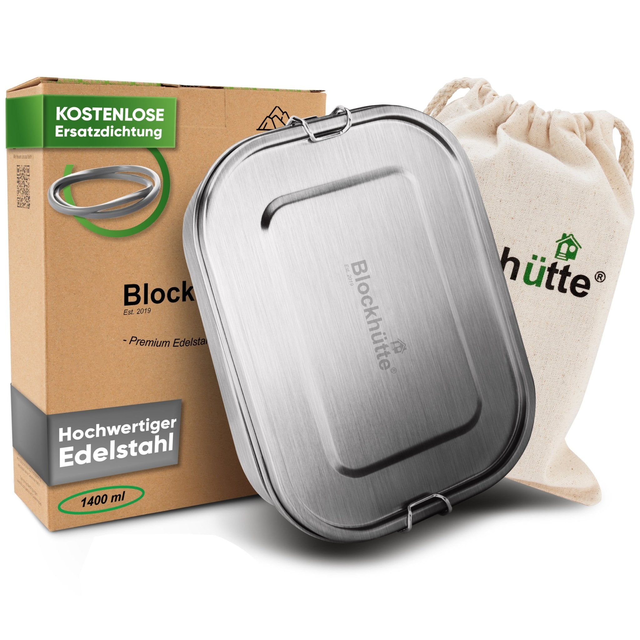 Premium Edelstahl Brotdose mit 2 Trennwänden - Blockhütte - BH0001