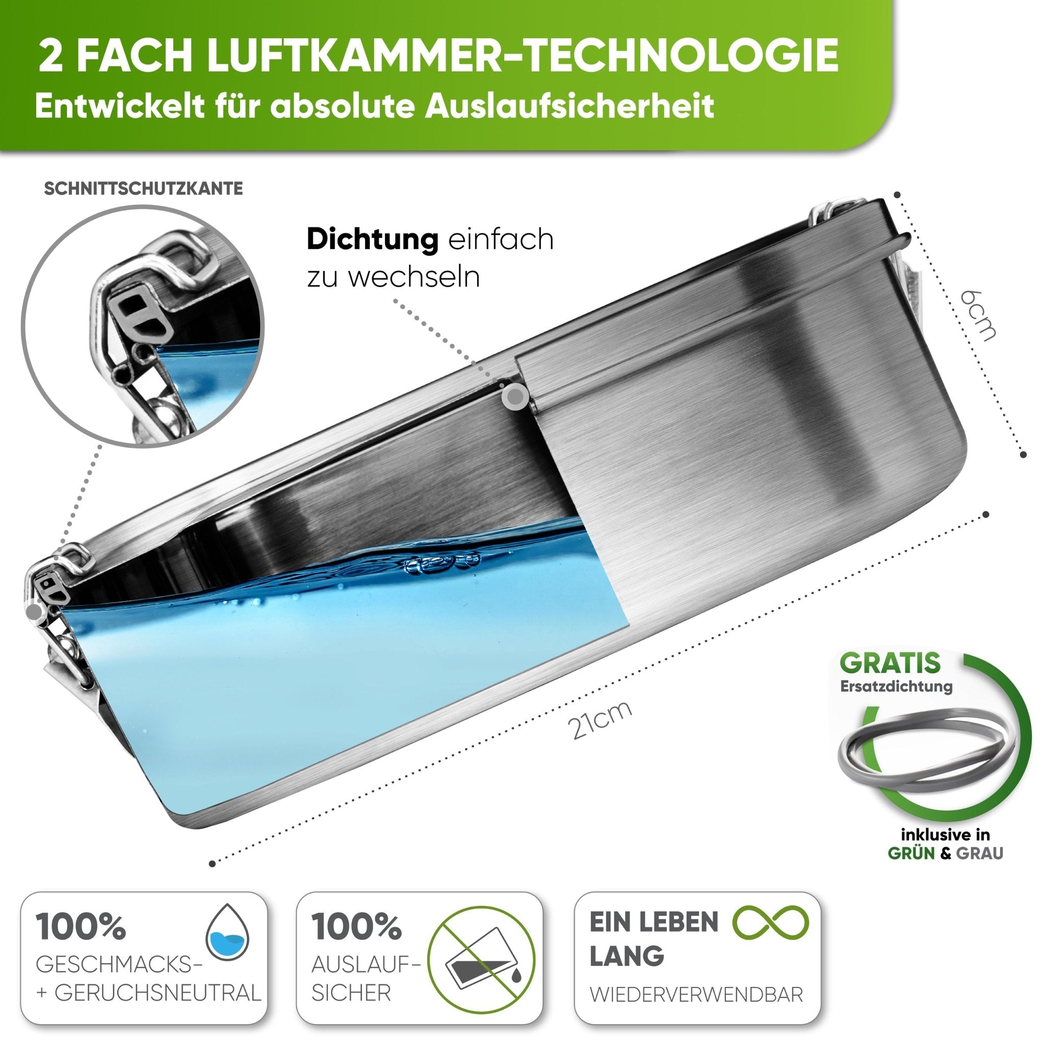 Premium Edelstahl Brotdose mit 2 Trennwänden - Blockhütte - BH0001