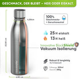 Premium Edelstahl Sport Trinkflasche isoliert mit [GRATIS Naturborsten - Bürste] - Blockhütte - BH0014