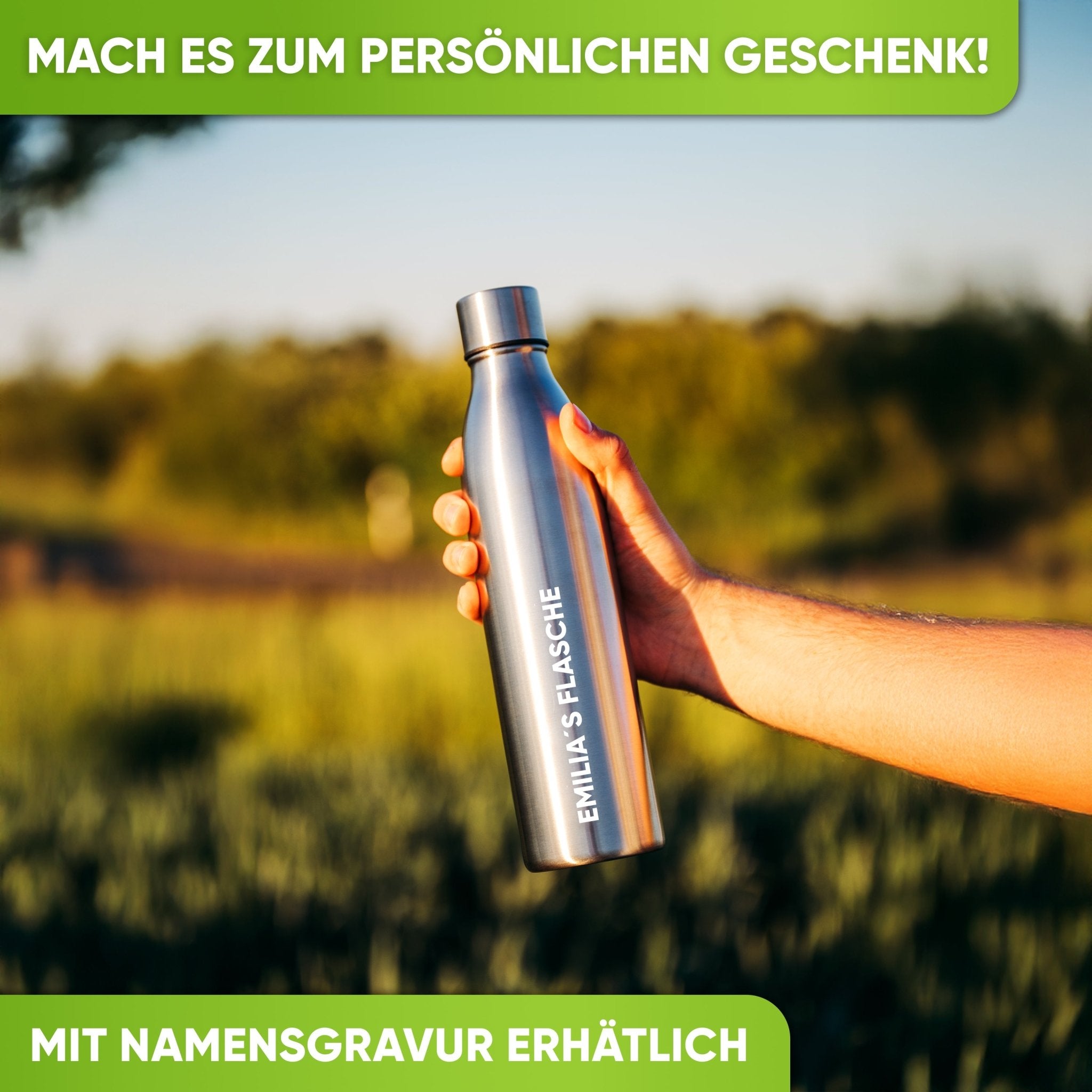 Premium Edelstahl Sport Trinkflasche isoliert mit [GRATIS Naturborsten - Bürste] - Blockhütte - BH0014