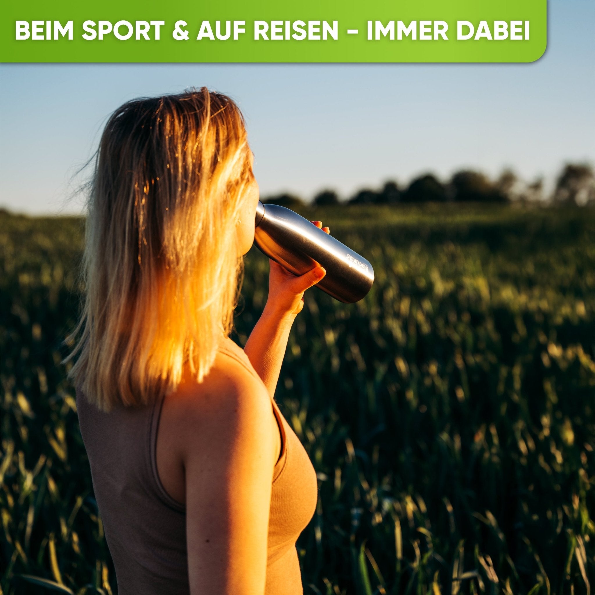 Premium Edelstahl Sport Trinkflasche isoliert mit [GRATIS Naturborsten - Bürste] - Blockhütte - BH0014