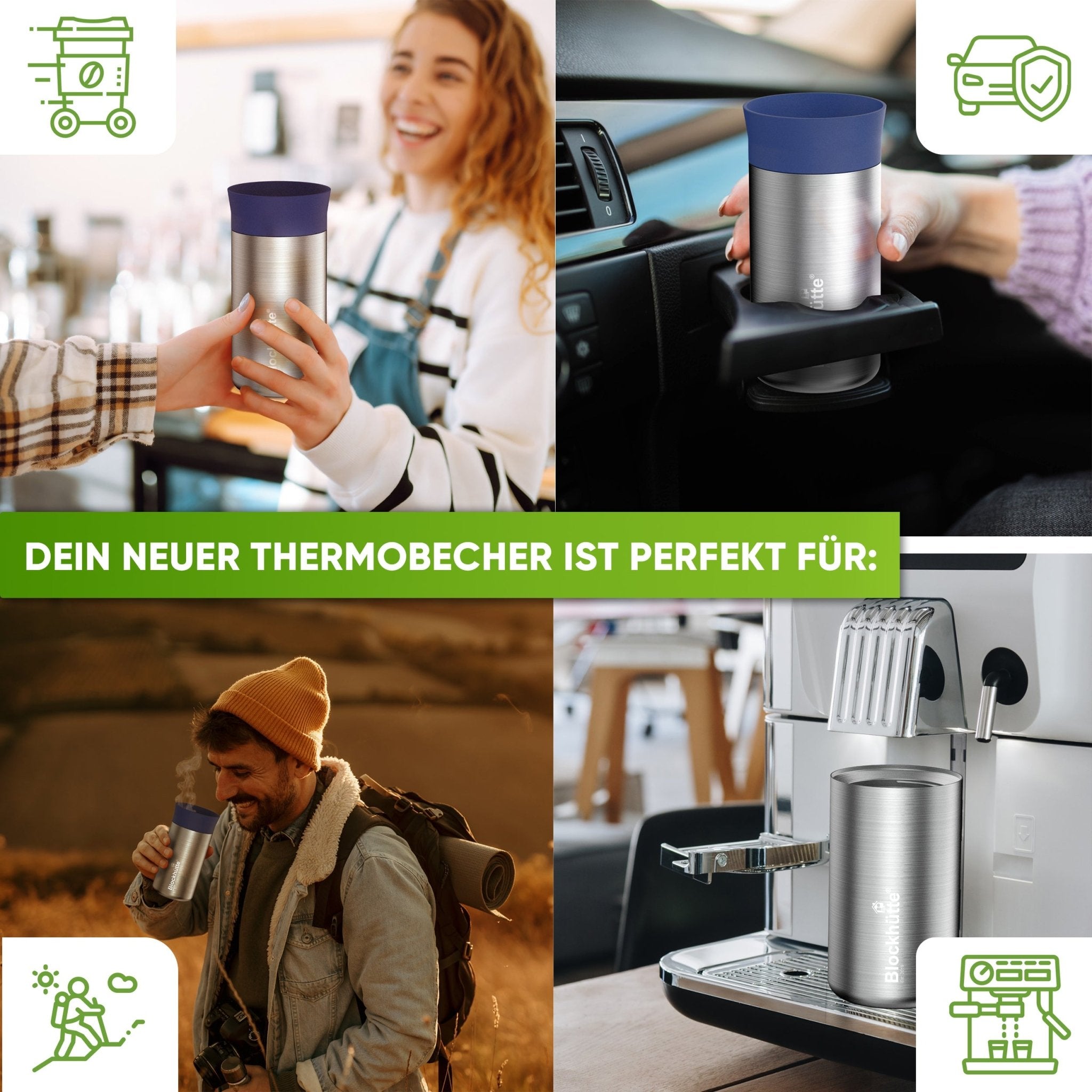 Premium Edelstahl Thermobecher für Kaffee und Tee - Blockhütte - BH0030