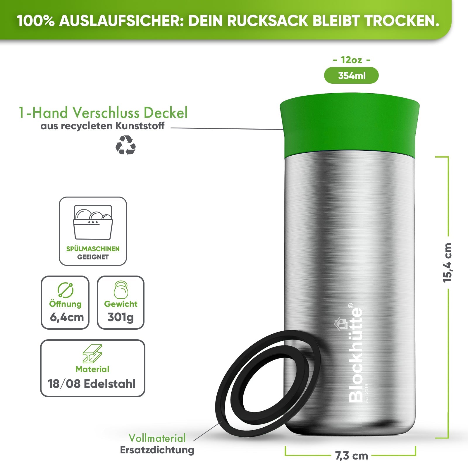 Premium Edelstahl Thermobecher für Kaffee und Tee - Blockhütte - BH0030