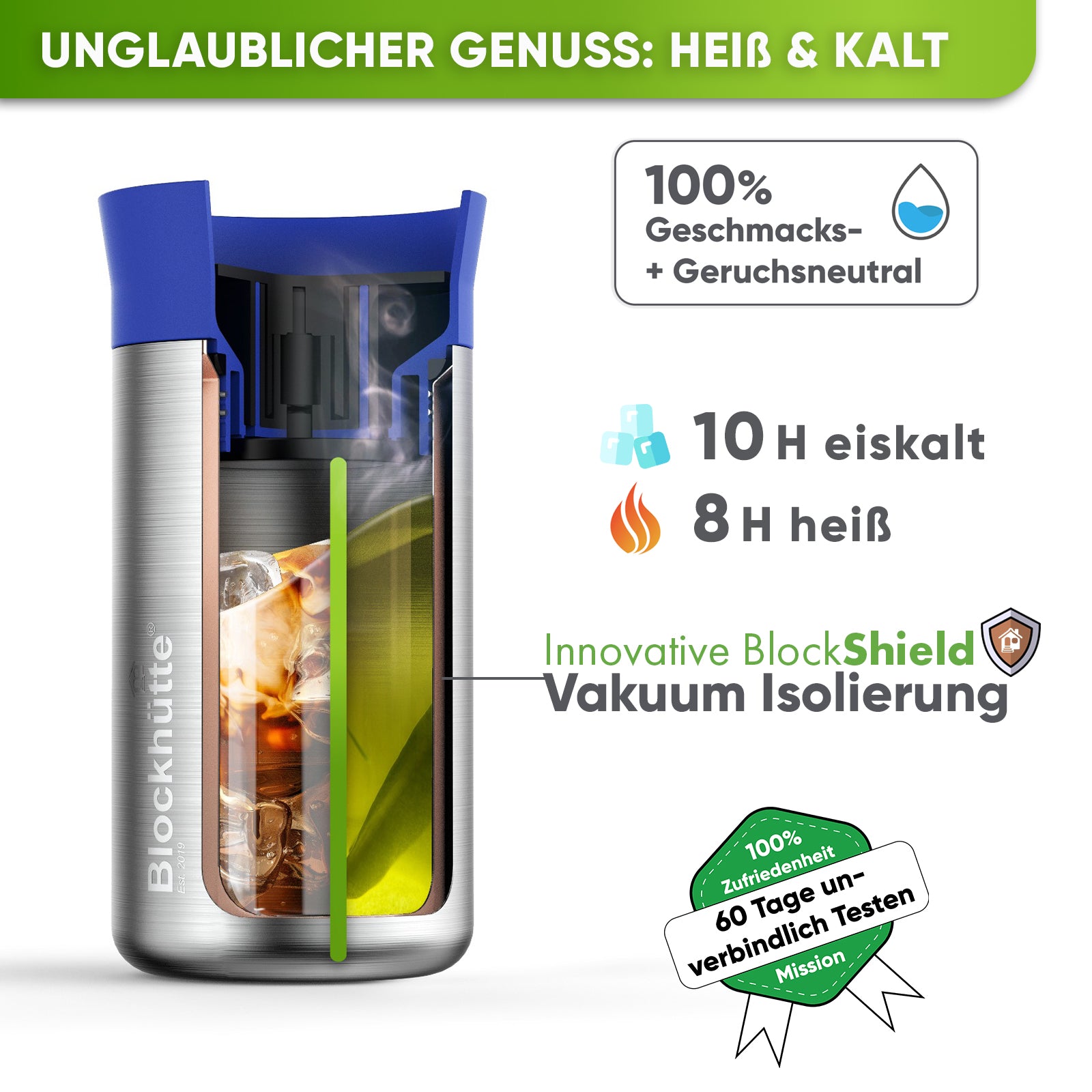 Premium Edelstahl Thermobecher für Kaffee und Tee - Blockhütte - BH0030