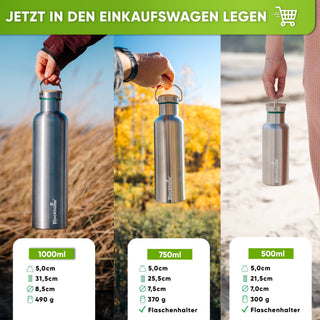 Premium Edelstahl Trinkflasche isoliert - Blockhütte - BH0006