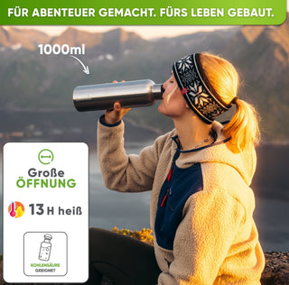 Premium Edelstahl Trinkflasche isoliert - Blockhütte - BH0007