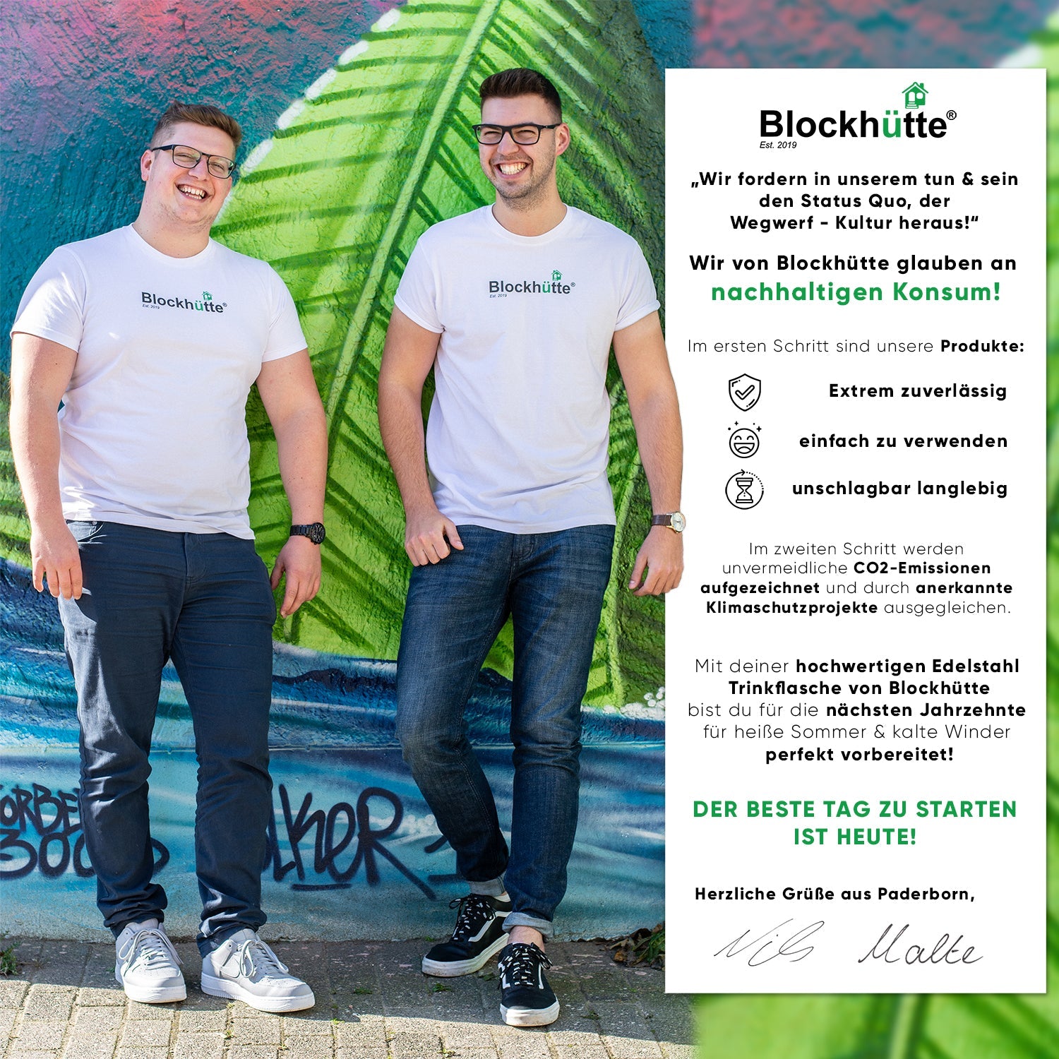Premium Edelstahl Trinkflasche isoliert - Blockhütte - BH0013
