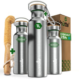 Premium Edelstahl Trinkflasche isoliert mit [GRATIS Bürste] - Blockhütte - BH0013