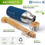 Premium Edelstahl Trinkflasche isoliert mit Silikonmantel - Blockhütte - BH0007-BLAU
