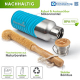 Premium Edelstahl Trinkflasche isoliert mit Silikonmantel - Blockhütte - BH0007-BLAU