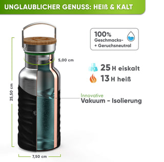 Premium Edelstahl Trinkflasche isoliert mit Silikonmantel - Blockhütte - BH0007-BLAU